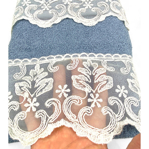 Handtuchset 1+1 Makramee-Spitze Malika Avio, reine Baumwolle, Made in Italy, Geschenkidee, elegante Box