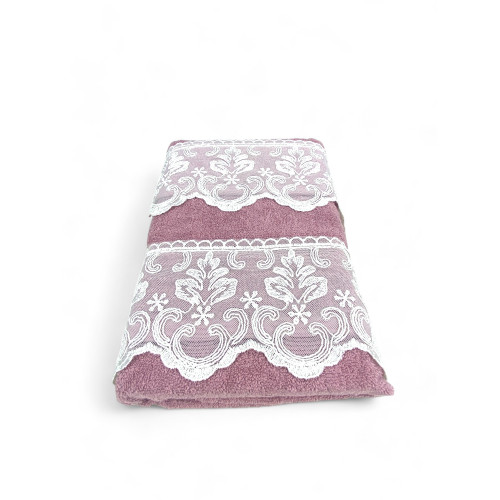 Set Asciugamani 1+1 Pizzo Macramè Malika Rosa, Puro Cotone, Made in Italy, Idea Regalo, Confezione Elegante