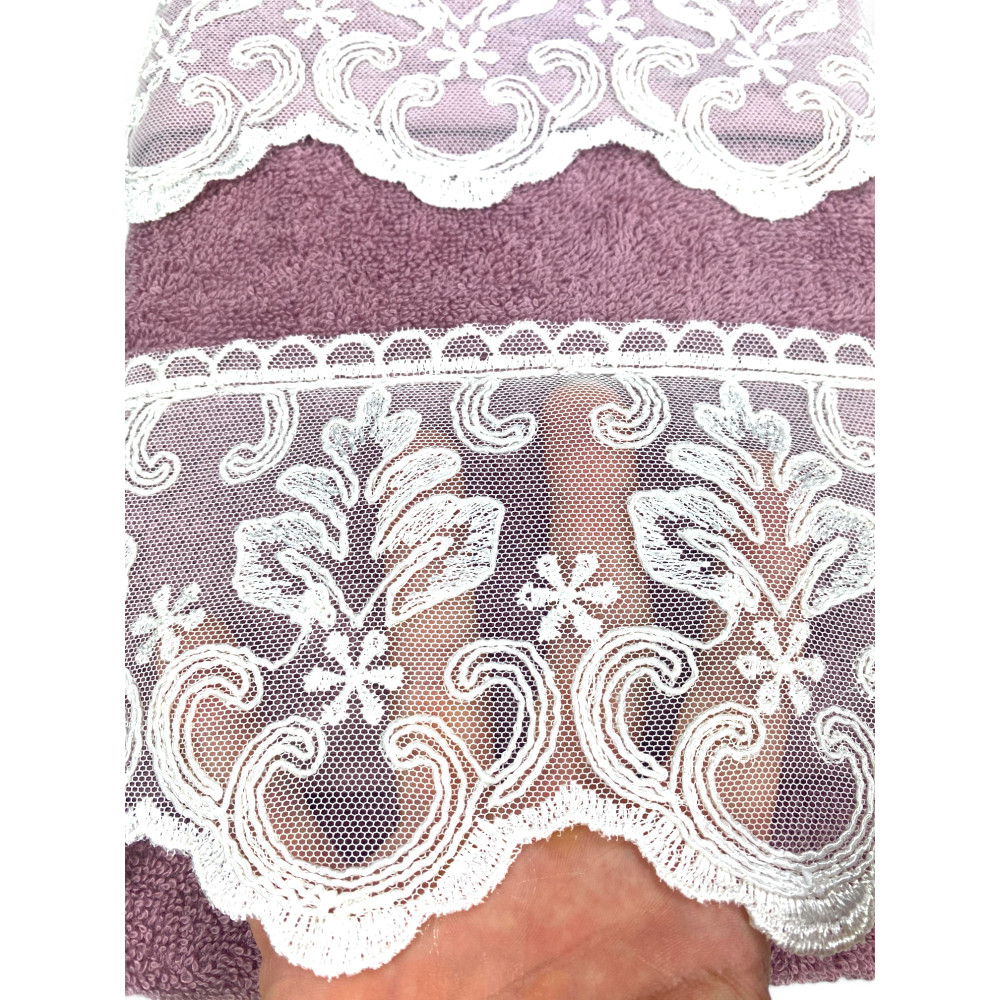 Handtuchset 1+1 Makramee Spitze Malika Rosa, Reine Baumwolle, Made in Italy, Geschenkidee, Elegante Box