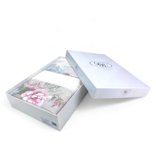 Set Asciugamani 1+1 Pizzo Macramè Roseto Panna, Puro Cotone, Made in Italy, Idea Regalo, Confezione Elegante