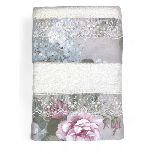 Set de serviettes 1+1 Macramé dentelle roseto crème, pur coton, Made in Italy, Idée cadeau, Boîte élégante