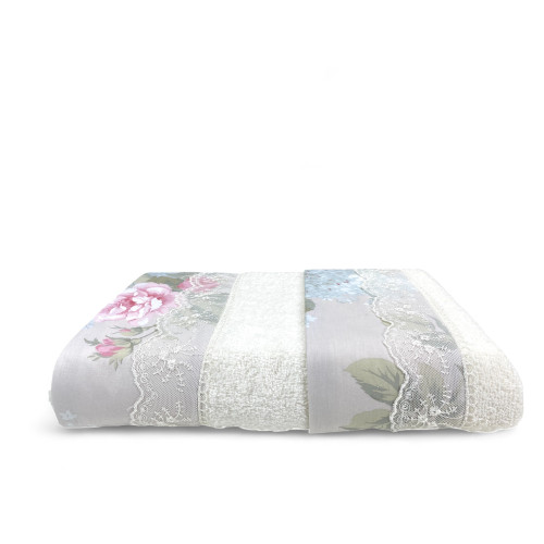 Juego de toallas 1+1 Macramé Lace Roseto Cream, puro algodón, Made in Italy, Idea de regalo, Caja elegante