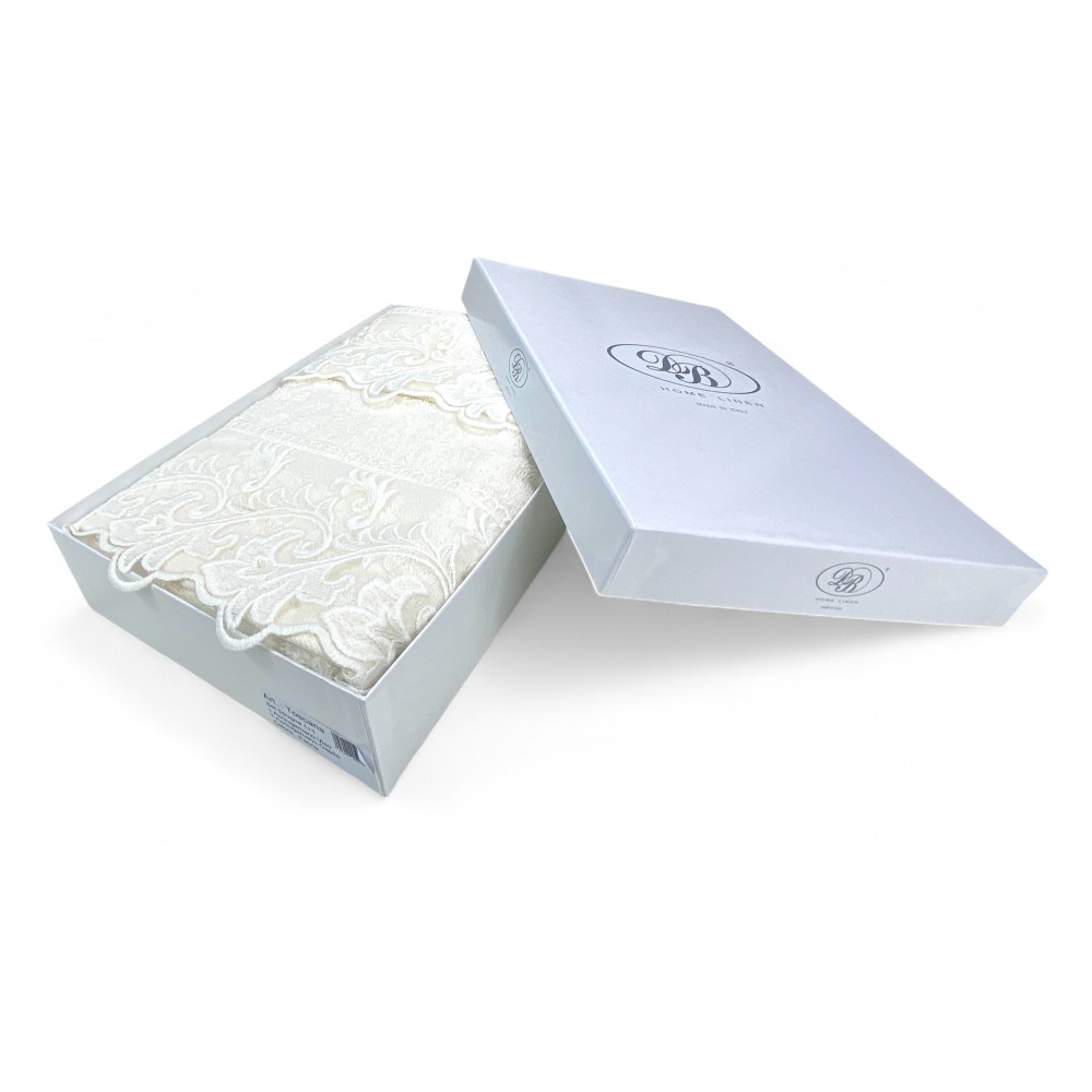 Towel Set 1+1 Macramé Lace Tuscan Cream, Pure Cotton, Made in Italy, Gift Idea, Elegant Box