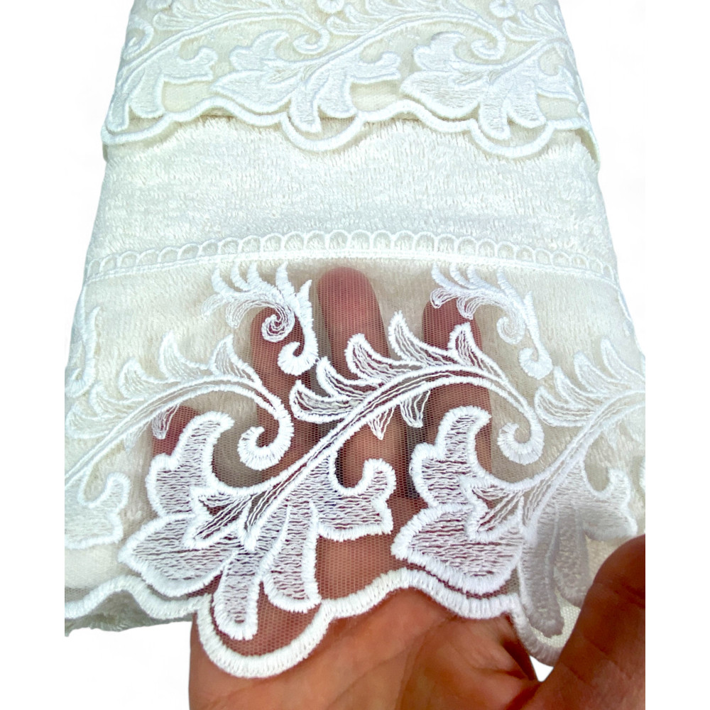 Handtuchset 1+1 Makramee-Spitze Toskana Creme, Reine Baumwolle, Made in Italy, Geschenkidee, elegante Box