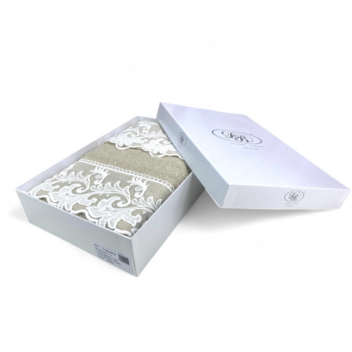 Handtuchset 1+1 Toskanisches Makramee Spitzensand, reine Baumwolle, Made in Italy, Geschenkidee, elegante Verpackung