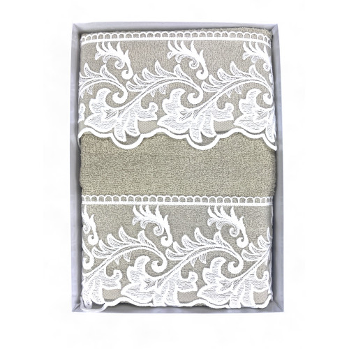 Towel Set 1+1 Tuscan Macramé Lace Sand, Pure Cotton, Made in Italy, Gift Idea, Elegant Packaging