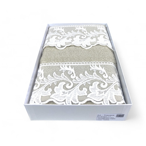 Towel Set 1+1 Tuscan Macramé Lace Sand, Pure Cotton, Made in Italy, Gift Idea, Elegant Packaging