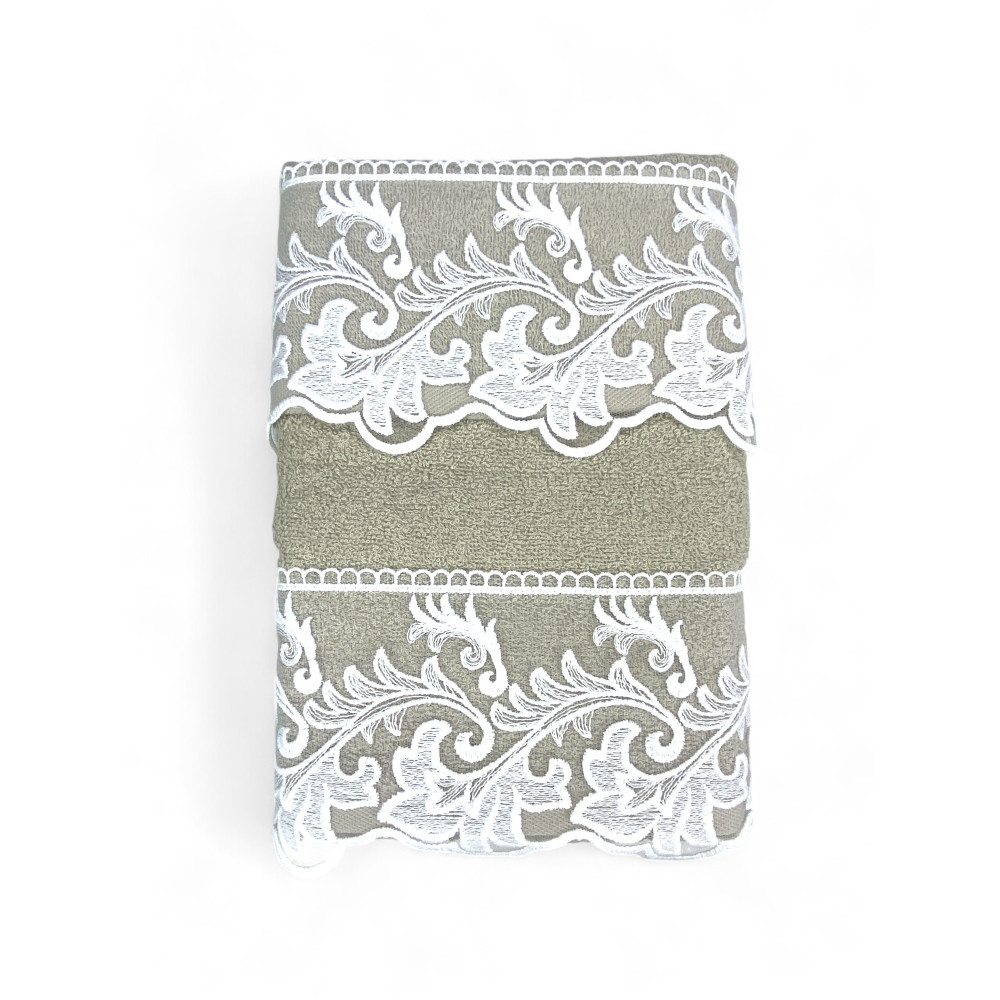 Handtuchset 1+1 Toskanisches Makramee Spitzensand, reine Baumwolle, Made in Italy, Geschenkidee, elegante Verpackung