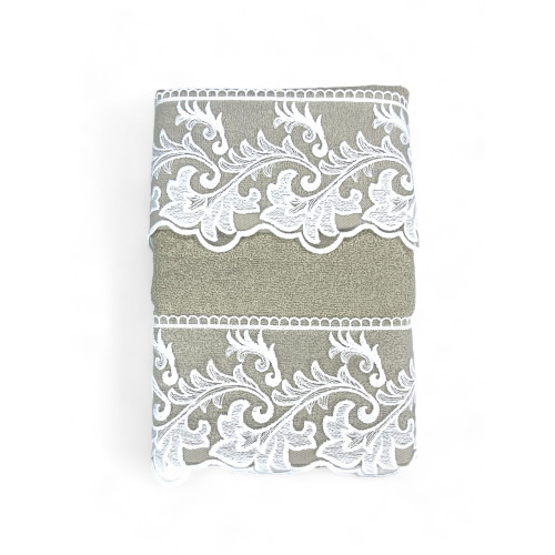 Set Asciugamani 1+1 Pizzo Macramè Toscana Sabbia, Puro Cotone, Made in Italy, Idea Regalo, Confezione Elegante