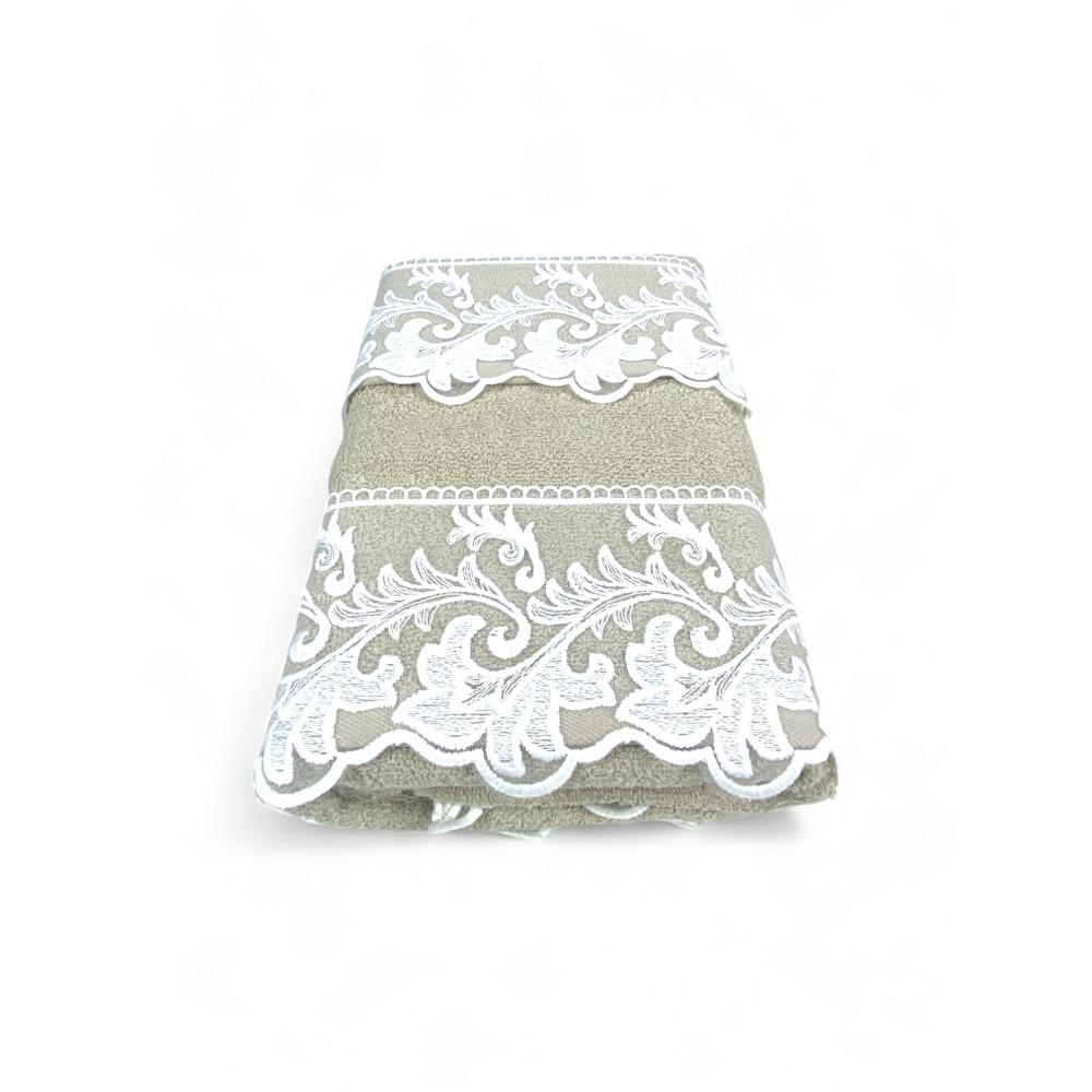 Towel Set 1+1 Tuscan Macramé Lace Sand, Pure Cotton, Made in Italy, Gift Idea, Elegant Packaging