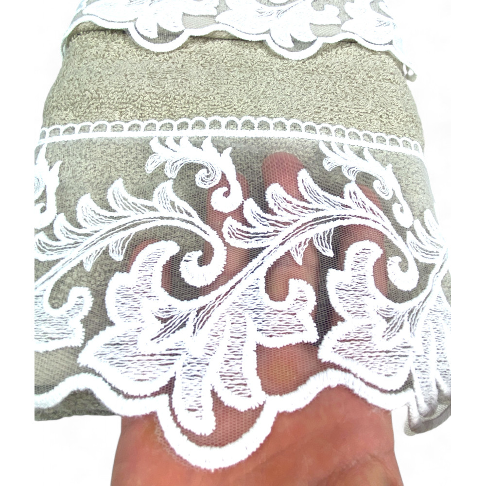 Handtuchset 1+1 Toskanisches Makramee Spitzensand, reine Baumwolle, Made in Italy, Geschenkidee, elegante Verpackung