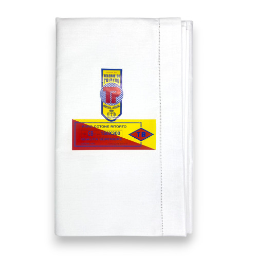Drap supérieur en coton torsadé Tb Poirino, point de bordure brodé, tissu épais - 3 tailles - fabriqué en Italie
