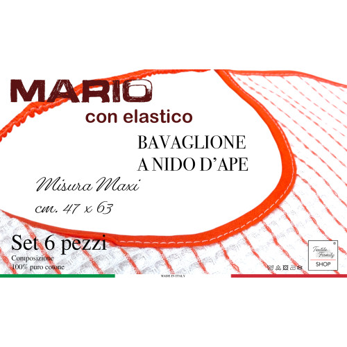 Gag for Adults and Seniors with MARIO Elastic Band| 6-Piece Cotton Honeycomb Set, Absorbent, 47x63 cm | Made in Italy