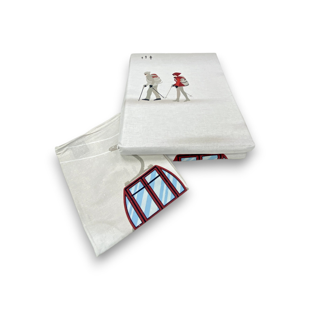 Tyrolienne Skiers motif housse de couette en coton double face | Ensemble simple et double avec taies d’oreiller coordonnées | L