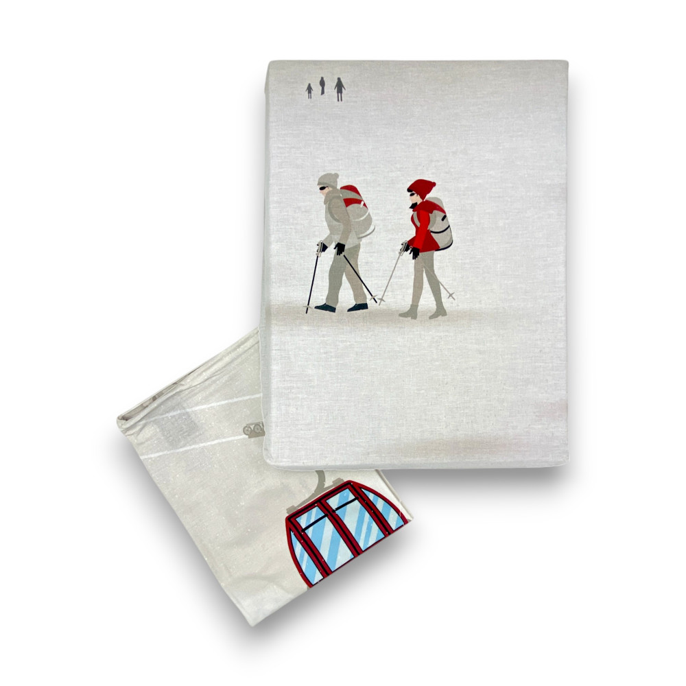 Tyrolienne Skiers motif housse de couette en coton double face | Ensemble simple et double avec taies d’oreiller coordonnées | L