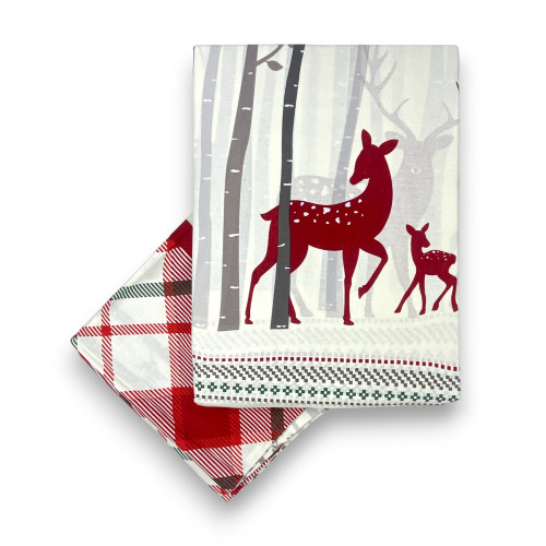 Housse de couette à motifs écossais Red Deer en coton double face | Lit double 255x200 cm avec 2 taies d’oreiller | Lavable