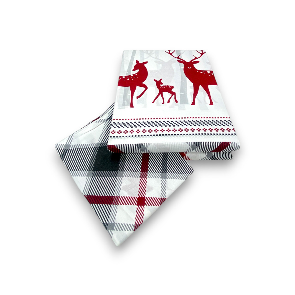 Copripiumino Fantasia Scozzese Cervo Rosso e Tartan Grigio in Cotone Double Face | Matrimoniale 255x200 cm con 2 Federe
