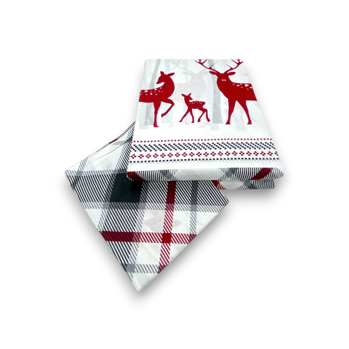 Red Deer and Grey Tartan Scottish Pattern Duvet Cover in Double Face Cotton | Double 255x200 cm with 2 pillowcases