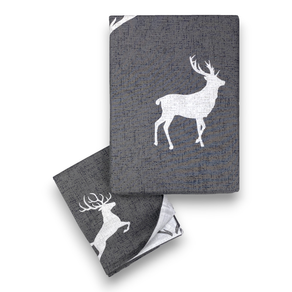 Copripiumino Stile Rustico Contemporaneo con Cervi Bianchi su Sfondo Grigio | Matrimoniale 255x200 cm | Cotone Double Face