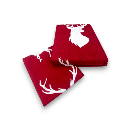 Double Face Cotton Duvet Cover with White Deer on a Burgundy Background | Double bed 255x200 cm | Contemporary Rustic Style