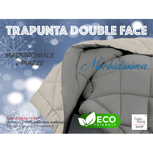 Trapunta matrimoniale CaldoSogno double-face grigia 300 gr/mq - Piumone invernale caldo e resistente 250x250 cm