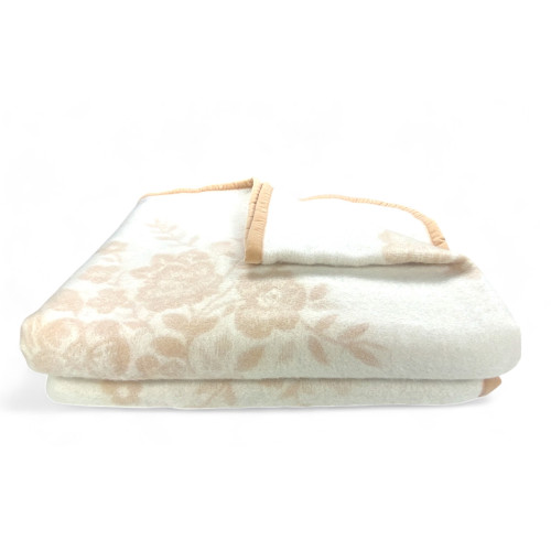 Flower Blanket in 100% Pure Soft and Warm Wool with Velvet Border - Comfort and Elegance, Classic Design - Made in Italy