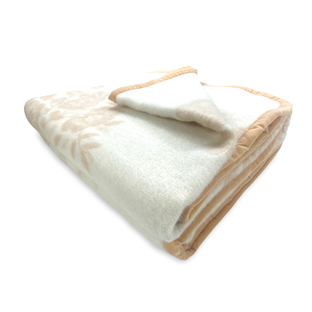 Blumendecke aus 100% reiner weicher und warmer Wolle mit Samtbordüre - Komfort und Eleganz, klassisches Design - Made in Italy