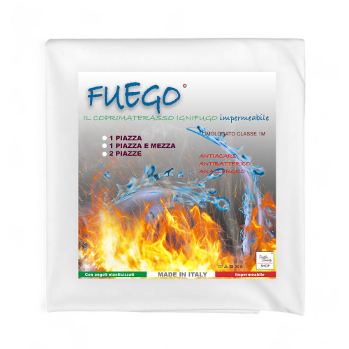 Coprimaterasso Impermeabile "FUEGO" Antiacaro Ignifugo Classe 1, Elastico, Linea Alberghiera, Made in Italy