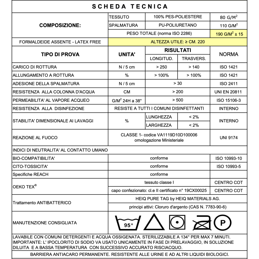 Waterproof mattress cover "FUEGO" anti-mite fireproof class 1, elastic, hotel line, made in Italy