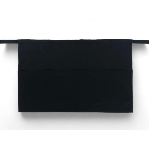 Delantal de cintura negro con bolsillo triple gaspar, tejido drill de algodón-poliéster, resistente, Made in Italy