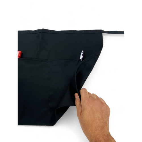 Delantal de cintura negro con bolsillo triple gaspar, tejido drill de algodón-poliéster, resistente, Made in Italy