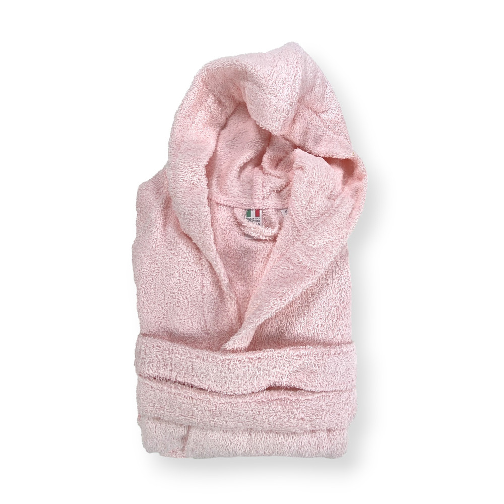 Light Pink Hi Tech Cotton Terry Bathrobe for Boy with Hood, 400 gr/sqm, Tex Family, Made in Italy