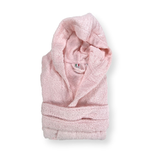 Peignoir en éponge de coton Hi Tech rose clair pour garçon avec capuche, 400 gr/m², Tex Family, Fabriqué en Italie