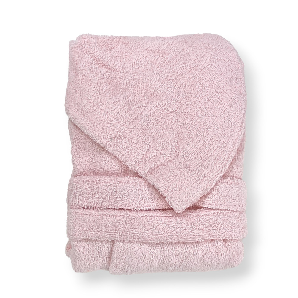 Hellrosa Hi Tech Cotton Frottee Bademantel für Jungen mit Kapuze, 400 gr/qm, Tex Family, Made in Italy