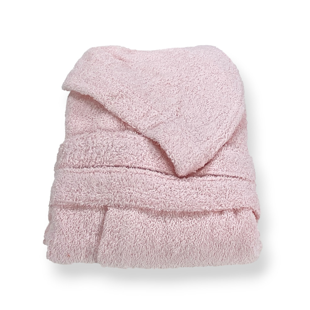 Light Pink Hi Tech Cotton Terry Bathrobe for Boy with Hood, 400 gr/sqm, Tex Family, Made in Italy