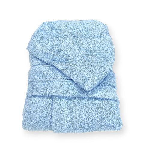 Hellblauer Bademantel aus Hi-Tech-Baumwollfrottee für Jungen mit Kapuze, 400 gr/m², Tex Family, Made in Italy