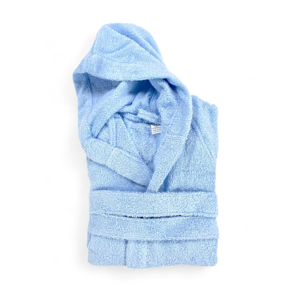Hellblauer Bademantel aus Hi-Tech-Baumwollfrottee für Jungen mit Kapuze, 400 gr/m², Tex Family, Made in Italy