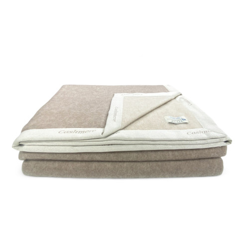 Pure Worsted Cashmere Blanket Made in Italy - Softness and Thermal Comfort, Two-tone Beige Grey Model