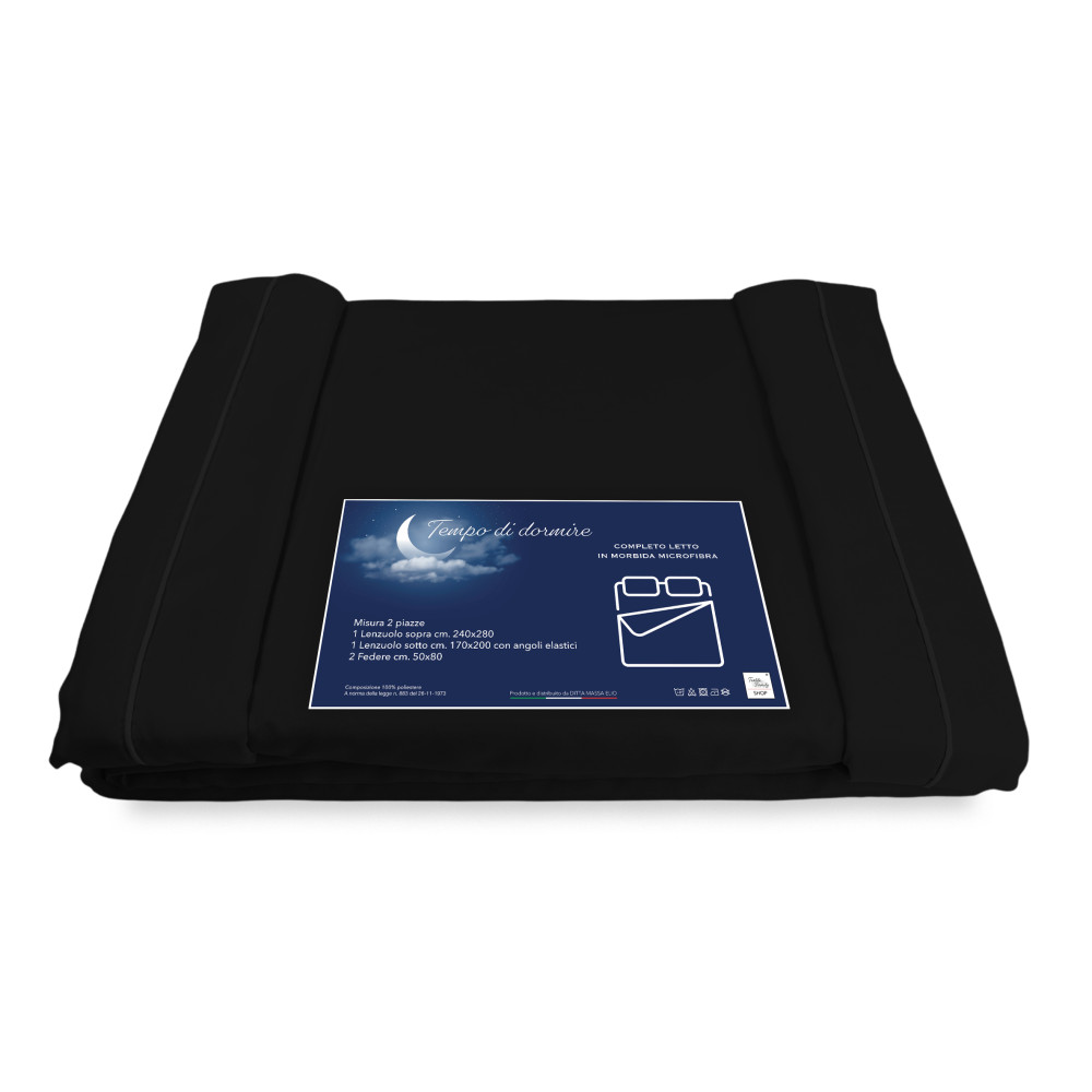 SHEET SET in soft microfiber TINTA Black Double 2 SQUARES no iron