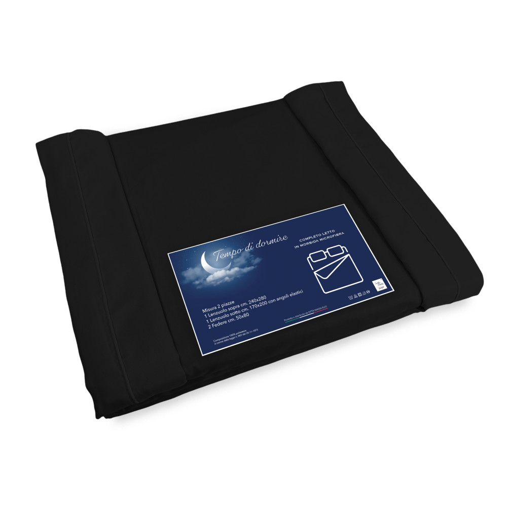 SHEET SET in soft microfiber TINTA Black Double 2 SQUARES no iron
