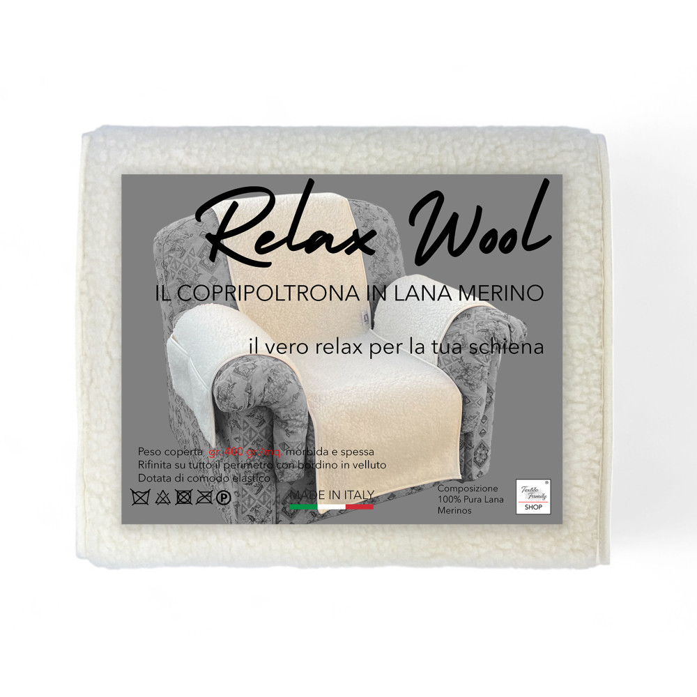 Copripoltrona in pura lana merinos artigianale Made in Italy, con tasche laterali e elastico, regalo perfetto per nonni e papà