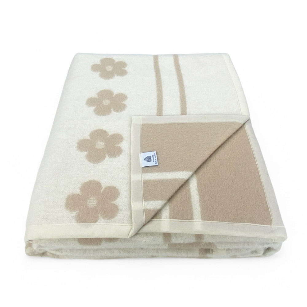 Couverture Fiore bicolore en pure laine vierge de marque, double face, noisette clair/foncé, Made in Italy