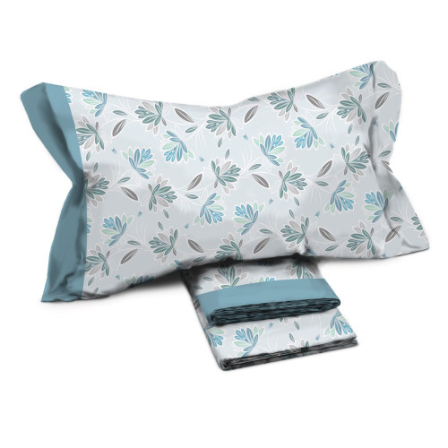 Completo Letto Matrimoniale Puro Cotone MAXI - Design Moderno "Elly" Colore Azzurro