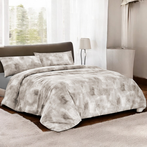 Beige Sleep Time Cotton Duvet Cover, Made in Italy, Abstract Design, Non-slip Flap, Machine Washable