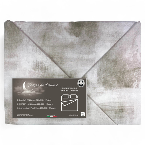 Beige Sleep Time Cotton Duvet Cover, Made in Italy, Abstract Design, Non-slip Flap, Machine Washable