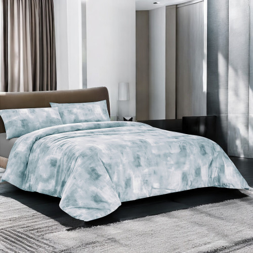 Light Blue Sleeping Time Cotton Duvet Cover, Made in Italy, Abstract Design, Non-slip Flap, Machine Washable