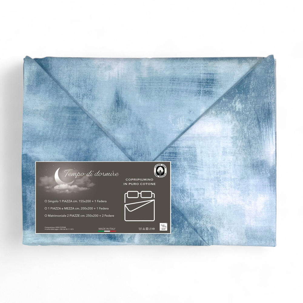 Housse de couette en coton bleu clair Sleeping Time, fabriquée en Italie, design abstrait, rabat antidérapant, lavable en machin