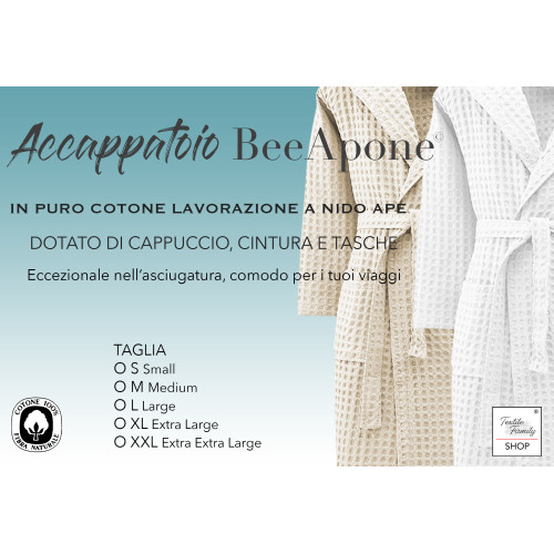 Albornoz de Baño de Algodón para Mujer con Capucha para Hombre, BEEApone® Panal, Color Blanco, Secado Rápido, Suave