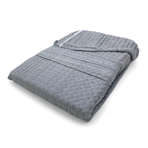 Herren Damen Bademantel aus Baumwolle mit Kapuze, BEEApone® Wabe, hellgraue Farbe, schnell trocknend, weich