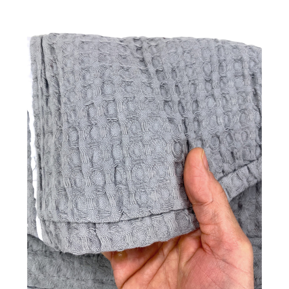 Peignoir en coton avec capuche pour homme et femme, nid d’abeille BEEApone®, couleur gris clair, séchage rapide, doux